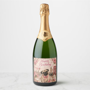 Étiquettes Pour Bouteilles De Vin Mousseux anniversaire vintage pug anglais