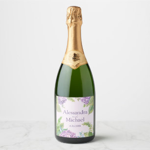 Étiquettes Pour Bouteilles De Vin Mousseux Aquarelle Lavande Hydrangea Fleurs Mariage