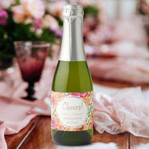 Étiquettes Pour Bouteilles De Vin Mousseux Aquarelle Moderne de Fleurs d'Automne aux Tons Cor