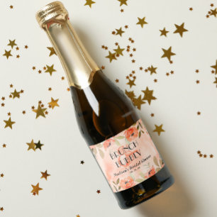 Étiquettes Pour Bouteilles De Vin Mousseux Aquarelle Orange Fête des mariées Florale Mini