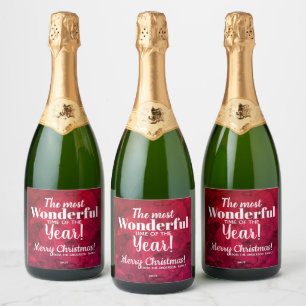 Étiquettes Pour Bouteilles De Vin Mousseux Aquarelle rouge de Noël à noir Vin étincelant L