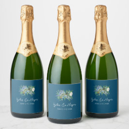 Étiquettes Pour Bouteilles De Vin Mousseux Aquarelle Succulent bouquet floral Mariage Boho
