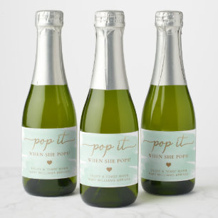 Étiquettes Pour Bouteilles De Vin Mousseux Aquarelle verte à la menthe Baby shower vin mousse