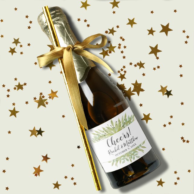 Étiquettes Pour Bouteilles De Vin Mousseux Aquarelle verte Mariage Mini (Watercolor greenery wedding mini champagne labels for favors or to serve to guests)