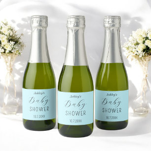 Étiquettes Pour Bouteilles De Vin Mousseux Baby shower Bleu Élégant