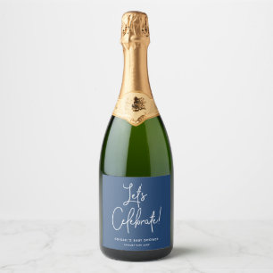 Étiquettes Pour Bouteilles De Vin Mousseux Baby shower bleu marine minimaliste