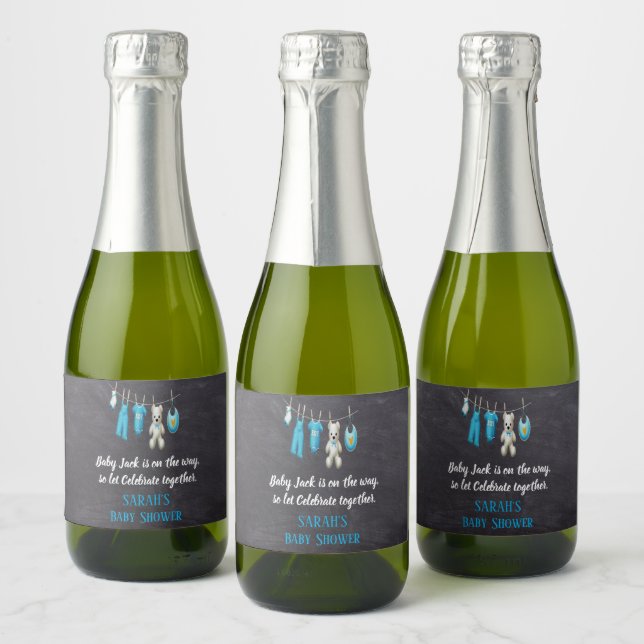 Étiquettes Pour Bouteilles De Vin Mousseux Baby shower Chalkboard Cute Blue Boy (Bouteilles)