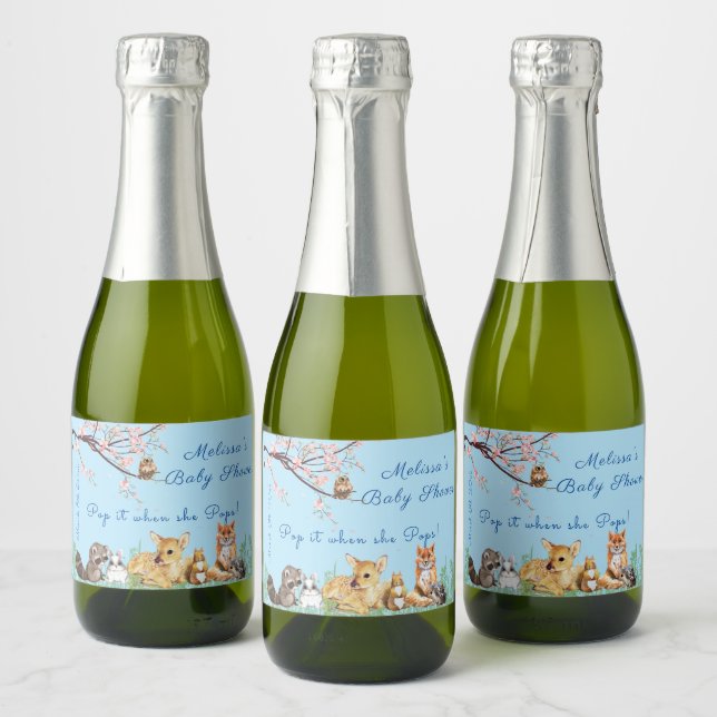 Étiquettes Pour Bouteilles De Vin Mousseux Baby shower Feu Chouette Nature Pop It When She Po (Bouteilles)