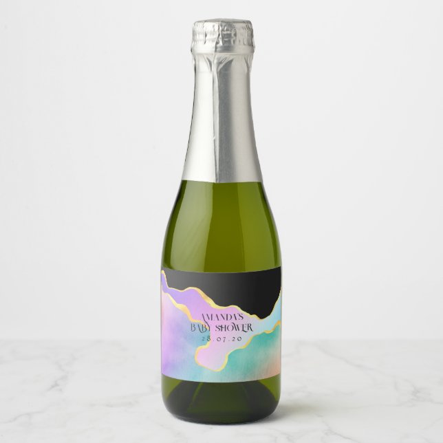 Étiquettes Pour Bouteilles De Vin Mousseux Baby Shower Pierre Agate Arc-en-ciel (Devant)