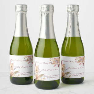 Étiquettes Pour Bouteilles De Vin Mousseux Baby shower Rustique Boho Pampas Grass