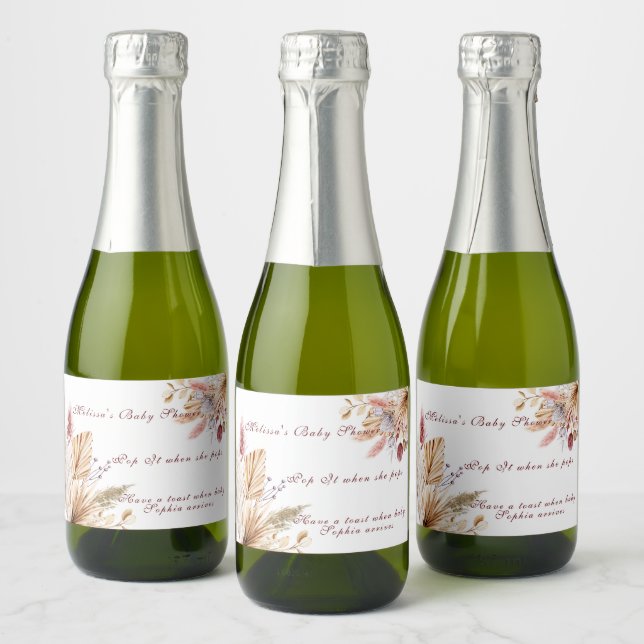 Étiquettes Pour Bouteilles De Vin Mousseux Baby shower Rustique Boho Pampas Grass (Bouteilles)