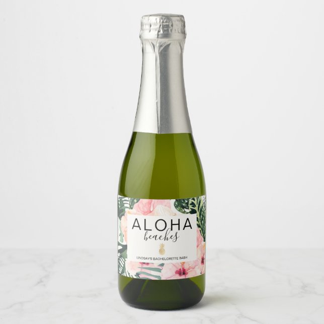 Étiquettes Pour Bouteilles De Vin Mousseux Bachelorette Plages Aloha (Devant)