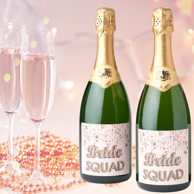 Étiquettes Pour Bouteilles De Vin Mousseux Bachelotette rose de l'équipe de mariée (Créateur téléchargé)