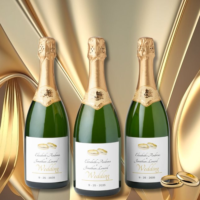 Étiquettes Pour Bouteilles De Vin Mousseux Bagues élégantes Mariage simple (Créateur téléchargé)