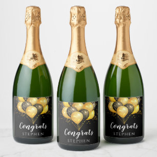 Étiquettes Pour Bouteilles De Vin Mousseux Ballons noirs d'or