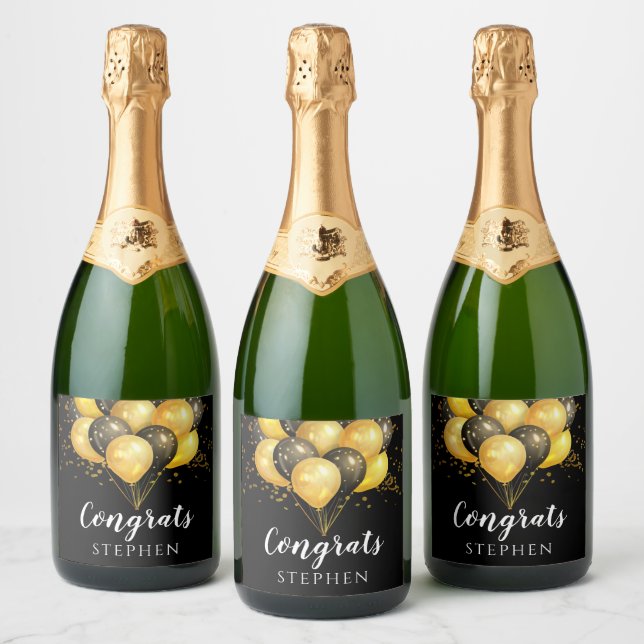 Étiquettes Pour Bouteilles De Vin Mousseux Ballons noirs d'or (Bouteilles)