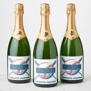 Étiquettes Pour Bouteilles De Vin Mousseux Baseball de texte personnalisé