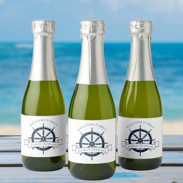 Étiquettes Pour Bouteilles De Vin Mousseux Bateau de croisière sur mesure Marine Blue Nautica (Créateur téléchargé)