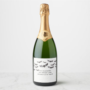 Étiquettes Pour Bouteilles De Vin Mousseux Bats d'aquarelle noir et blanc Halloween