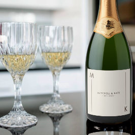 Étiquettes Pour Bouteilles De Vin Mousseux Beige Brown simple Mariage Monogramme