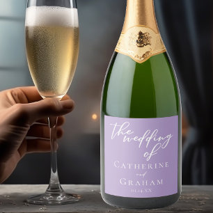 Étiquettes Pour Bouteilles De Vin Mousseux Belle Lilac violet blanc Mariage personnalisé