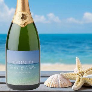 Étiquettes Pour Bouteilles De Vin Mousseux Belle plage Photographie Mariage Personnalisé Chee
