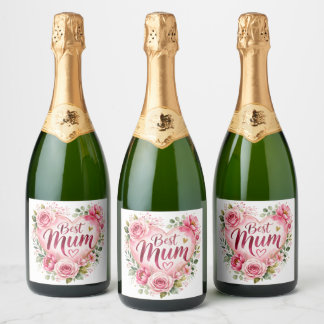Étiquettes Pour Bouteilles De Vin Mousseux Best Mum Aquarell Blumenherz Design