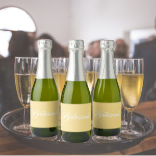 Étiquettes Pour Bouteilles De Vin Mousseux Beurre Mariage Jaune Bridesmaid Script stylisé