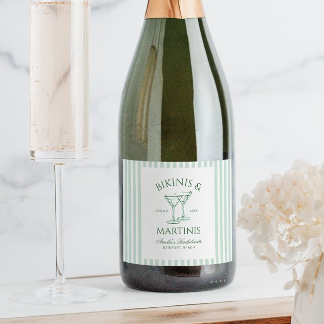 Étiquettes Pour Bouteilles De Vin Mousseux Bikinis & Martinis Green Bachelorette (Créateur téléchargé)
