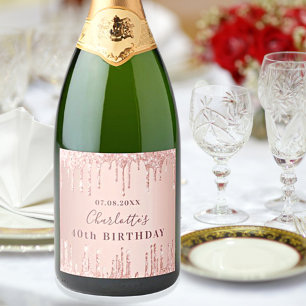 Étiquettes Pour Bouteilles De Vin Mousseux Birthday party rose gold glitter monogram