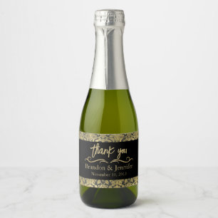 Étiquettes Pour Bouteilles De Vin Mousseux Black & Gold Custom Wedding Sparkling Vin Étiquett