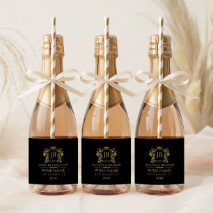 Étiquettes Pour Bouteilles De Vin Mousseux Blason Floral Or Élégant