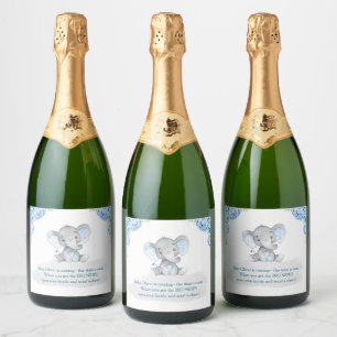 Étiquettes Pour Bouteilles De Vin Mousseux Bleu Bébé Douche Garçon Parsemer Customisé Mini Vi