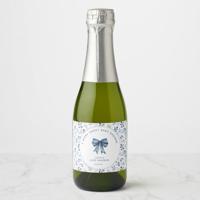 Étiquettes Pour Bouteilles De Vin Mousseux Bleu Berry Baby shower doux (Devant)