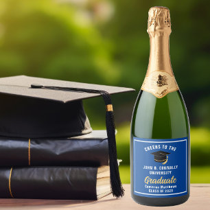 Étiquettes Pour Bouteilles De Vin Mousseux Bleu Blanc Graduate Customisée Graduate Party