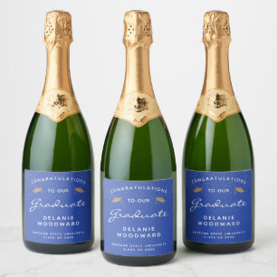 Étiquettes Pour Bouteilles De Vin Mousseux Bleu Bleu Bleu Bleu Script Gold Casquette Graduati