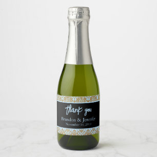 Étiquettes Pour Bouteilles De Vin Mousseux Blue Black & Gold Custom Wedding Vin pétillant