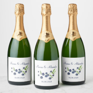 Étiquettes Pour Bouteilles De Vin Mousseux Blueberries Fruits bleuets Mariage d'été