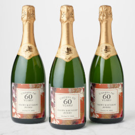 Étiquettes Pour Bouteilles De Vin Mousseux Boho Abstrait artistique coloré 60e anniversaire