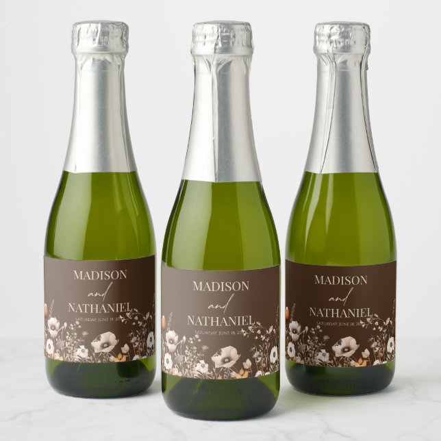 Étiquettes Pour Bouteilles De Vin Mousseux Boho Fleur sauvage Fleur sauvage Floral Jardin Mar (Bouteilles)