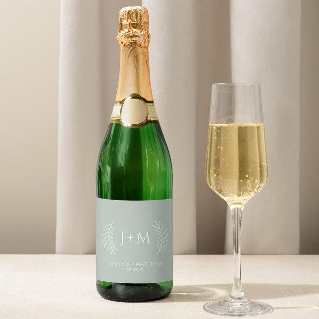 Étiquettes Pour Bouteilles De Vin Mousseux Boho Floral Sage Green Mariage (Créateur téléchargé)