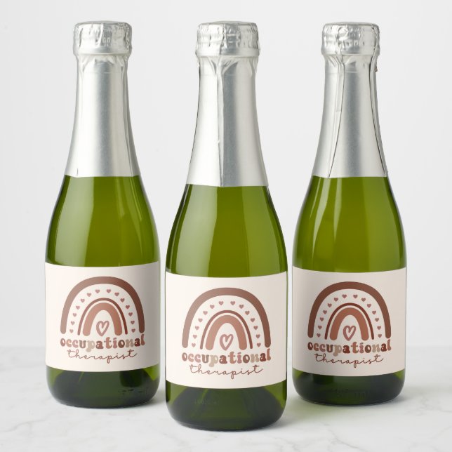 Étiquettes Pour Bouteilles De Vin Mousseux Boho Rainbow OT ergothérapeute (Bouteilles)