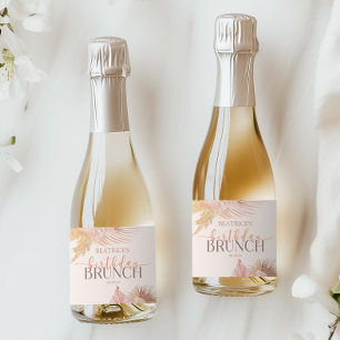 Étiquettes Pour Bouteilles De Vin Mousseux Boho Soft Rose Floral Fleur Anniversaire Brunch Pa
