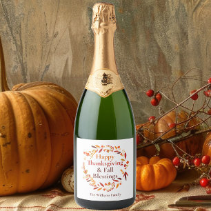 Étiquettes Pour Bouteilles De Vin Mousseux Bon thanksgiving Automne Bénédictions Cute Custom