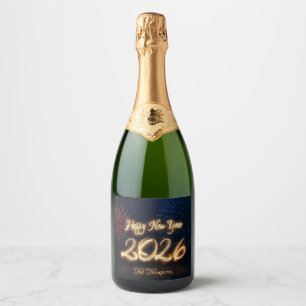 Étiquettes Pour Bouteilles De Vin Mousseux Bonne année scintillante 2026 Feux d'artifice