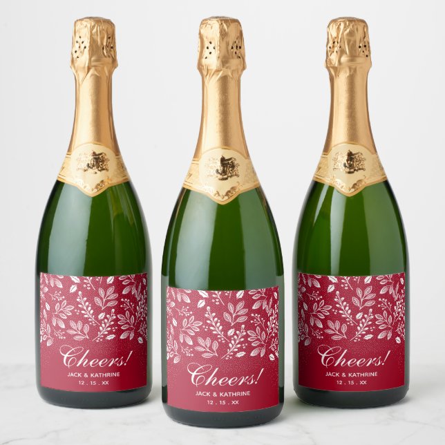Étiquettes Pour Bouteilles De Vin Mousseux Botanique blanche sur Mariage de canneberge (Bouteilles)