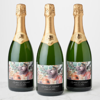 Étiquettes Pour Bouteilles De Vin Mousseux Bouquet bohème Floral Aquarelle