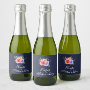 Étiquettes Pour Bouteilles De Vin Mousseux Bouquet heureux de roses d'aquarelle du jour de