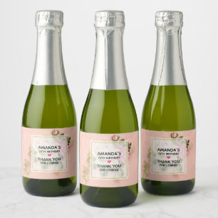 Étiquettes Pour Bouteilles De Vin Mousseux Bouquet rose et rose blanche