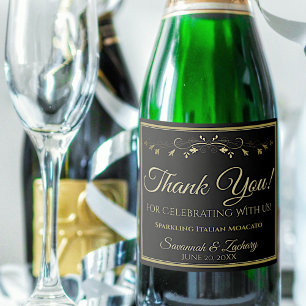 Étiquettes Pour Bouteilles De Vin Mousseux Bouteille de vin en Merci Mariage noir or